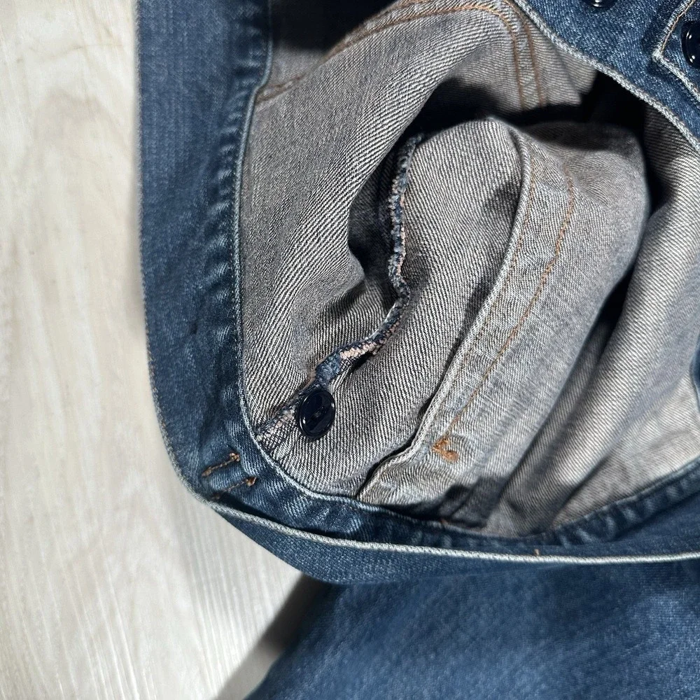 Vintage J.Crew Mens Denim Trucker Jacket Size Medium Dark Wash Hong‎ Kong Made